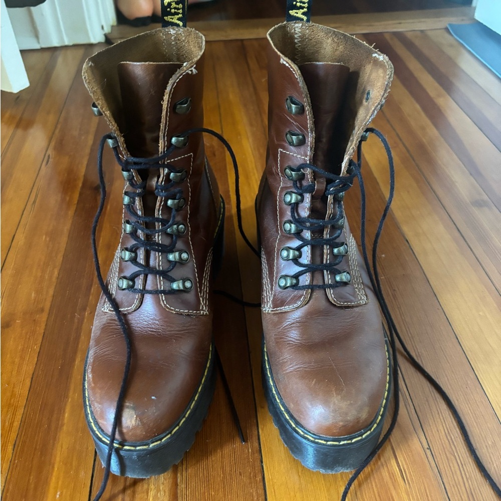 Dr. Marten brown leather Leona platform boots